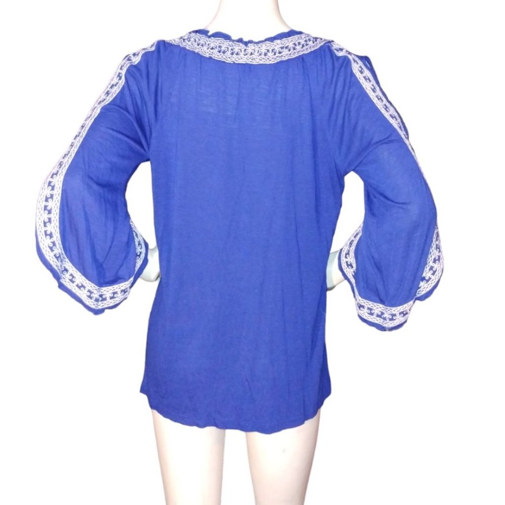 INC International Concepts Women's Royal blue, Embroidered/Mirrored Peasant Top - Picture 3 of 13